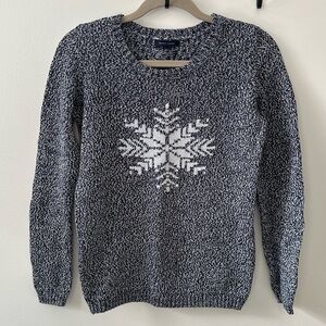 Tommy Hilfiger Winter Themed Marled Knit Crewneck Sweater Navy & White Cotton.